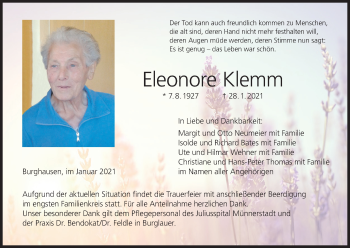 Anzeige von Eleonore Klemm von MGO