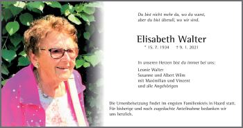 Anzeige von Elisabeth Walter von MGO