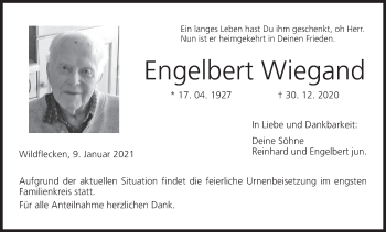 Anzeige von Engelbert Wiegand von MGO