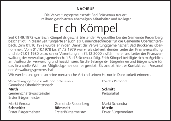 Anzeige von Erich Kömpel von MGO