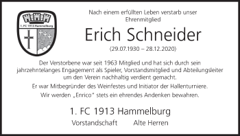 Anzeige von Erich Schneider von MGO