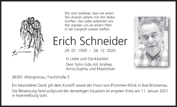 Anzeige von Erich Schneider von MGO