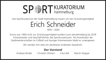 Anzeige von Erich Schneider von MGO