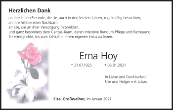 Anzeige von Erna Hoy von MGO