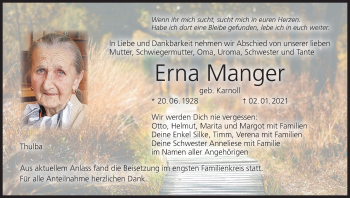 Anzeige von Erna Manger von MGO