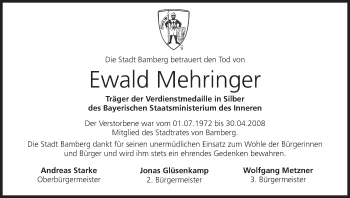 Anzeige von Ewald Mehringer von MGO