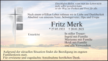 Anzeige von Fritz Merk von MGO
