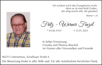 Anzeige von Fritz-Werner Finzel von MGO