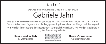 Anzeige von Gabriele Jahn von MGO