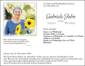 Anzeige von Gabriele Jahn von MGO