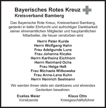 Anzeige von Gedenken Bayerische Rote Kreuz von MGO
