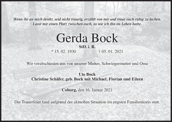 Anzeige von Gerda Bock von MGO