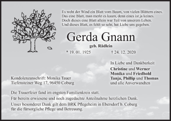 Anzeige von Gerda Gnann von MGO