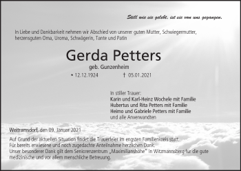 Anzeige von Gerda Petters von MGO