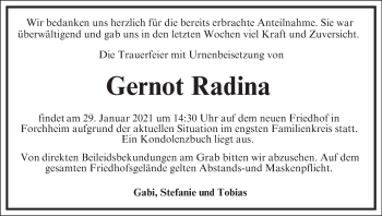 Anzeige von Gernot Radina von MGO