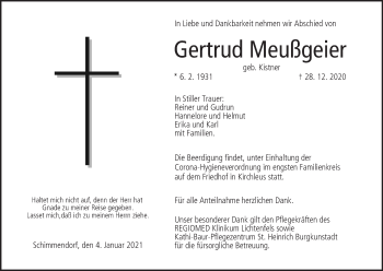 Anzeige von Gertrud Meußgeier von MGO