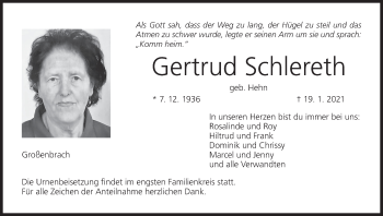 Anzeige von Gertrud Schlereth von MGO
