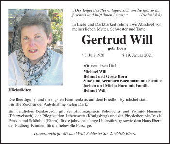 Anzeige von Gertrud Will von MGO
