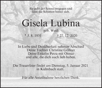 Anzeige von Gisela Lubina von MGO