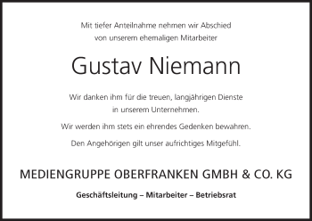 Anzeige von Gustav Niemann von MGO