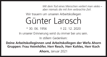 Anzeige von Günter Larosch von MGO