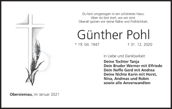 Anzeige von Günther Pohl von MGO