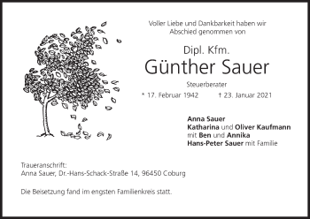 Anzeige von Günther Sauer von MGO