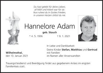 Anzeige von Hannelore Adam von MGO