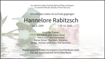 Anzeige von Hannelore Rabitzsch von MGO