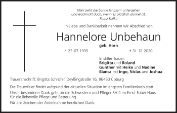 Anzeige von Hannelore Unbehaun von MGO