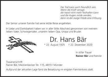 Anzeige von Hans Bär von MGO