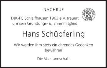 Anzeige von Hans Schüpferling von MGO