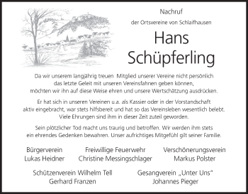 Anzeige von Hans Schüpferling von MGO
