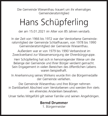 Anzeige von Hans Schüpferling von MGO