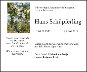 Anzeige von Hans Schüpferling von MGO