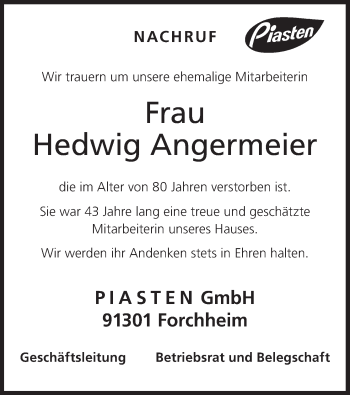 Anzeige von Hedwig Angermeier von MGO