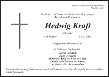 Anzeige von Hedwig Kraft von MGO