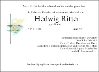 Anzeige von Hedwig Ritter von MGO