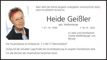 Anzeige von Heide Geißler von MGO