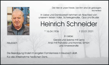 Anzeige von Heinrich Schneider von MGO