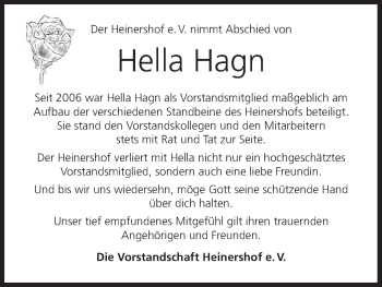 Anzeige von Hella Hagn von MGO