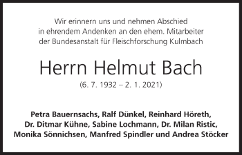 Anzeige von Helmut Bach von MGO