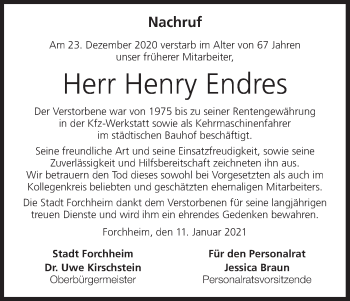 Anzeige von Henry Endres von MGO