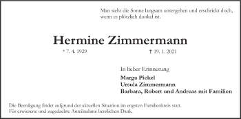 Anzeige von Hermine Zimmermann von MGO