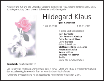 Anzeige von Hildegard Klaus von MGO
