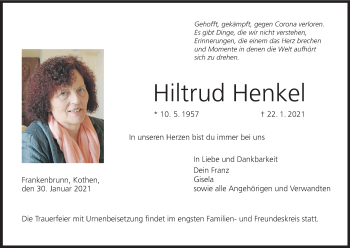 Anzeige von Hiltrud Henkel von MGO