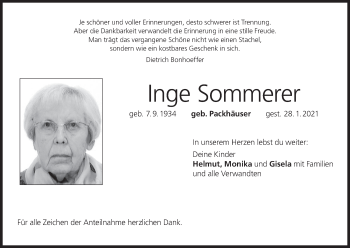 Anzeige von Inge Sommerer von MGO