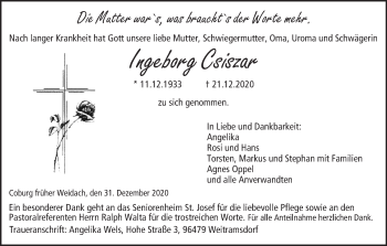 Anzeige von Ingeborg Csiszar von MGO