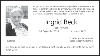 Anzeige von Ingrid Beck von MGO