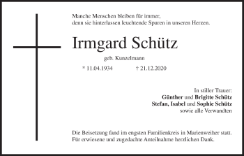 Anzeige von Irmgard Schütz von MGO